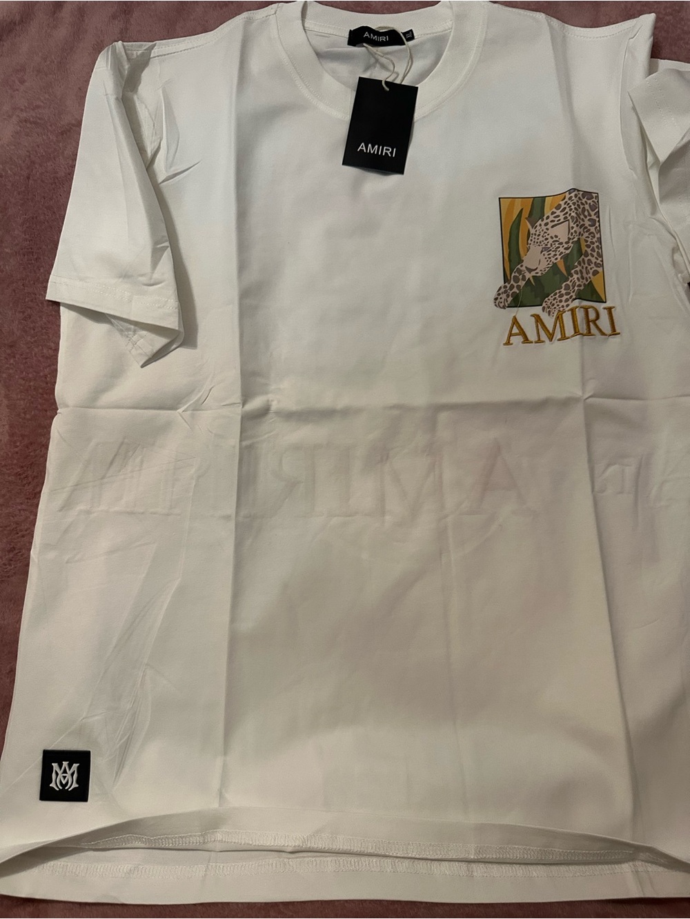 AMIRI White Short-Sleeve Tee with Leopard Chest Graphic